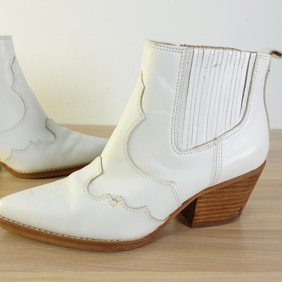 Sam Edelman Boots Leather 5 White Western Ankle Bootie Cowboy Chelsea Winona - Picture 3 of 16